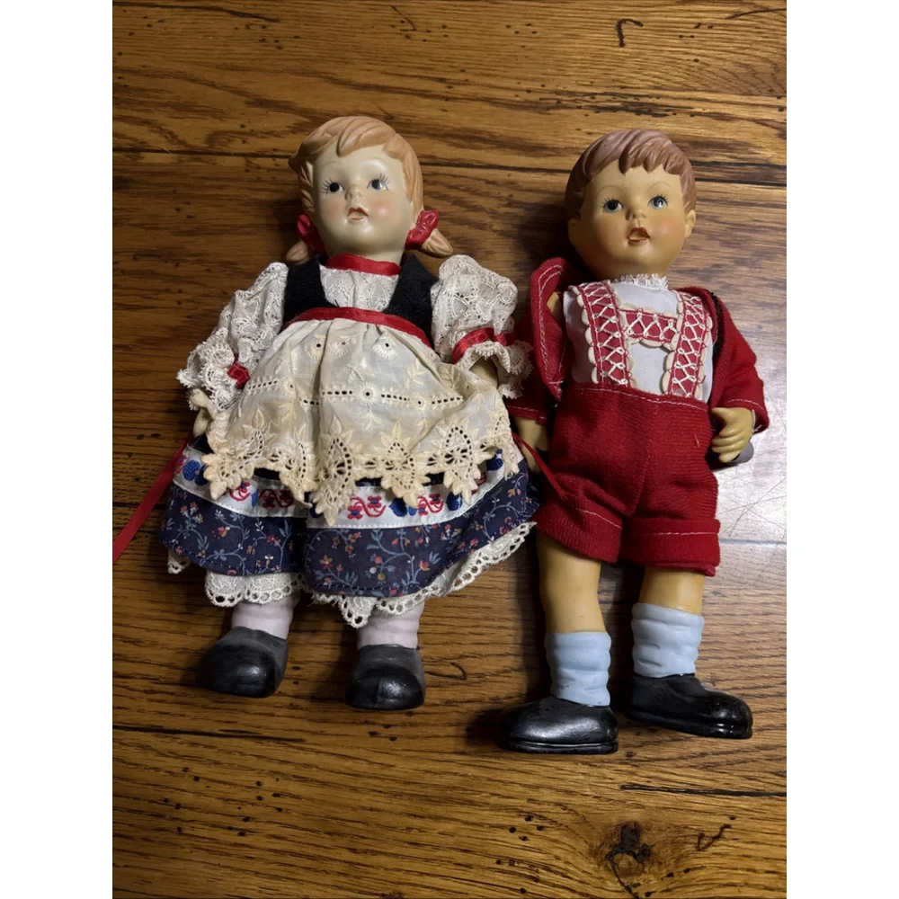 Oumlet Porcelain Bisque DOLLS HANSEL & GRETEL Hummel Style 10” Antique German
